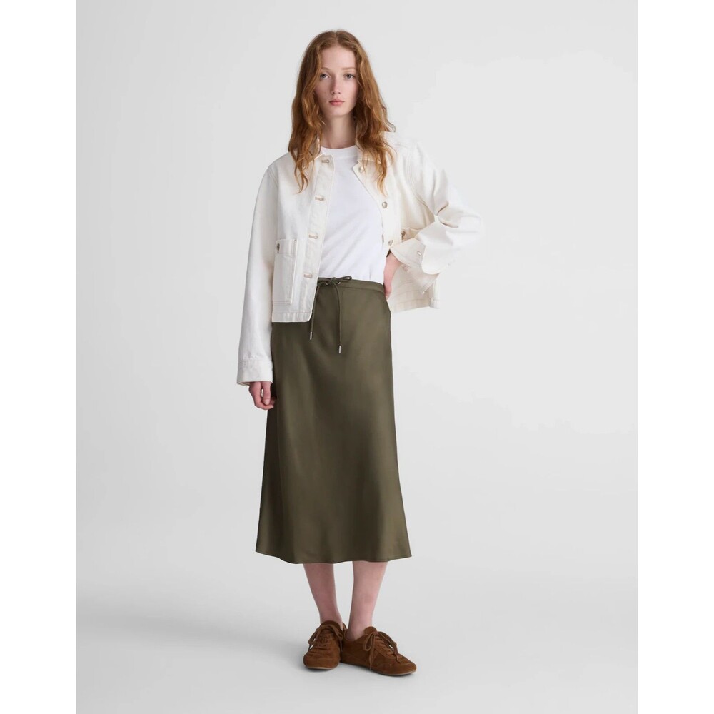 MADEWELL Drawstring Midi Skirt 0 Faded Ivy Satin Crepe Versatile NWT B6